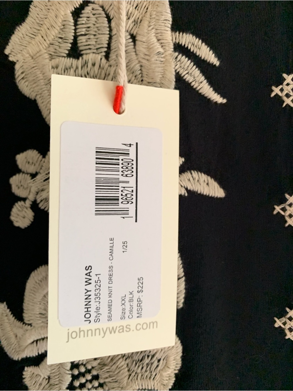 Johnny Was Black Maxi Dress with Cream Floral Embroidery cotton knit - Picture 3 of 7